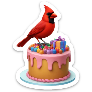 Red cardinal with birthday cake sticker