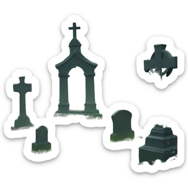 Large overgrown Haunting graveyard at noon, light fog sticker