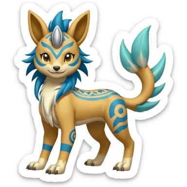  Tropical Tiny Marked Patterned Tribal Tropical Tiny Marked Patterned Tribal WereGarurumon-Suicune-Linoone-Meloetta-Renamon-fusion-hybrid-creature (full body) sticker