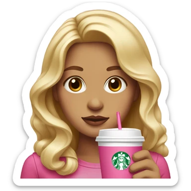 blonde drinking pink starbucks wearing a pink bow in long wavy blonde hair sticker