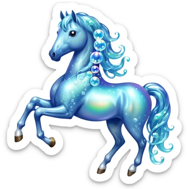 A magical horse made entirely of transparent bubbles and water, with a flowing mane of small bubbles

 sticker