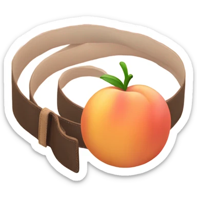 rounded belt with a peach next to it thats getting hit by the belt sticker