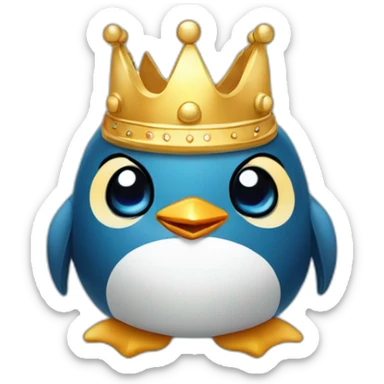 kawaï blue pudgy penguin wearing a golden crown sticker