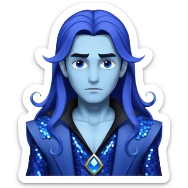 Hades from Lore Olympus with long indigo hair, indigo sequin outfit sticker