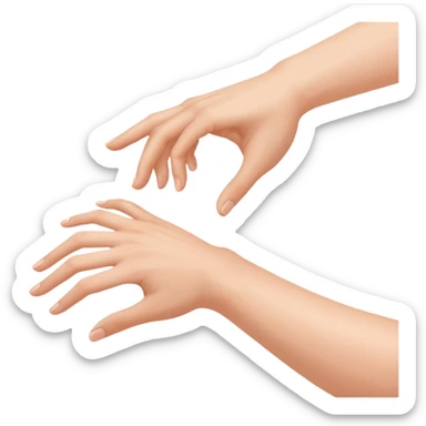 a person's hand is trying to touch another person's leg sticker