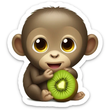 A cute monkey hugging an alive kiwi fruit sticker