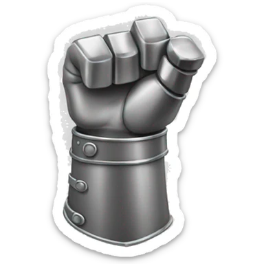 a metal gauntlet in a fist facing backward pointing upward sticker