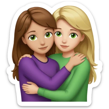 Maman : cheveux marrons, yeux marrons peau blanche fille cheveux blond yeux verts peau blanche qui se font un câlin  sticker