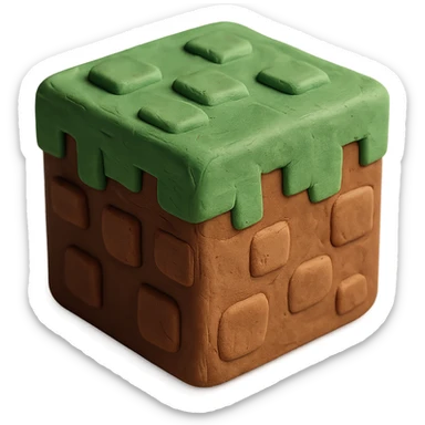 Minecraft grass block, claymation style, visible fingerprints, pastel colors, no text sticker