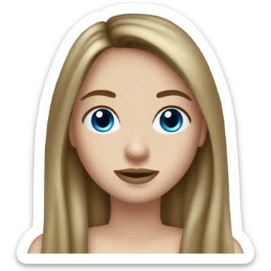 Brunette white girl with long hair and curtain bangs, dark grey blue eyes and freckles an a female portrait emoji sticker