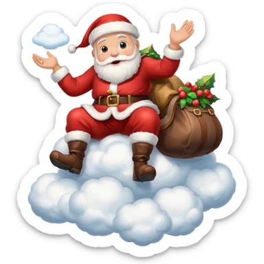 Santa clause riding on the clouds on the mountain sticker