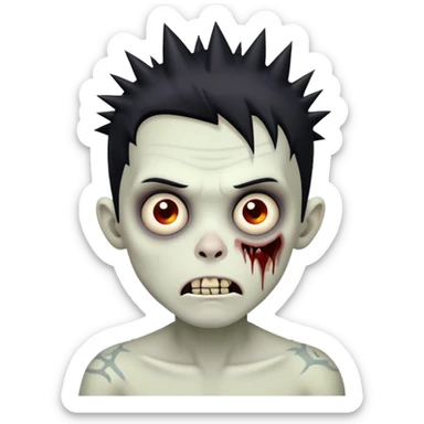 zombie boy with spikey black hair, cute expression sticker