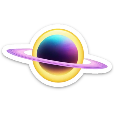 sparkly glittery blue purple and pink gradient planet with a yellow cheesy saturn ring sticker