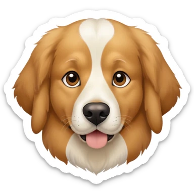 This is a big, dog with a white and brown face thats fur texture is like a golden retriever who got way too close to the camera, white face and dark brown ears with black around his eyes  sticker