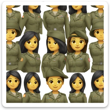 19 year old Latina girl soldier with black straight medium length straight hair has her army uniform on  sticker