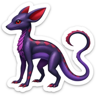 Gothic Black red purple Scaley Exotic Salandit-Umbreon-Suicune-Fakémon-hybrid-creature (full body), 4 legs sticker