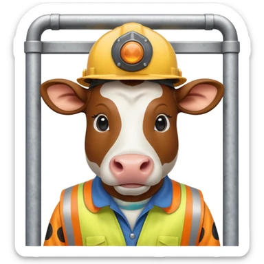 cow with a hard hat inside a toll booth sticker