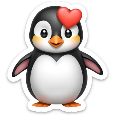 playful, cute penguin with heart, friendly greeting sticker