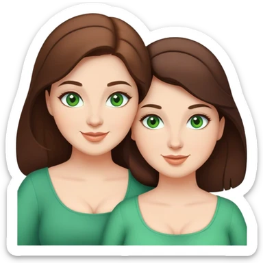 Happy curvy modest sisters, brunettes, green eyes sticker