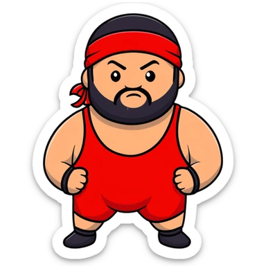 White skin fat guy with black durag and black beard in a red and black wrestling singlet sticker