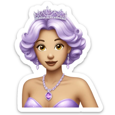 Gorgeous pastel Lady with purple-shiny-crystal-hair and tiara and necklace sticker