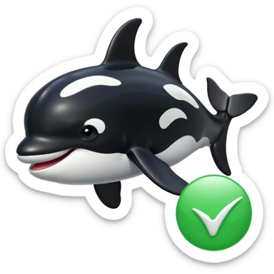 3d Cartoon orca with a green tick next to it sticker