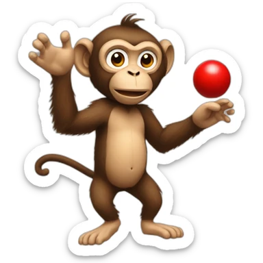 A monkey throws darts at a red ball sticker