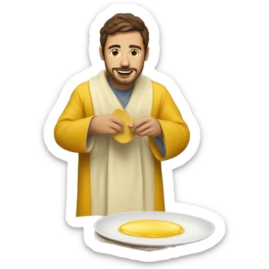make an emoji of a programmer making an omelette in a mustard robe sticker