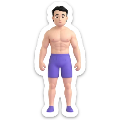 young white man with short black hair, shirtless, muscular sticker