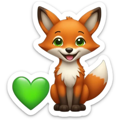 Happy Fox with a green heart in his hand  sticker