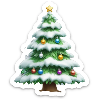 Snow covered Christmas tree with ornaments sticker