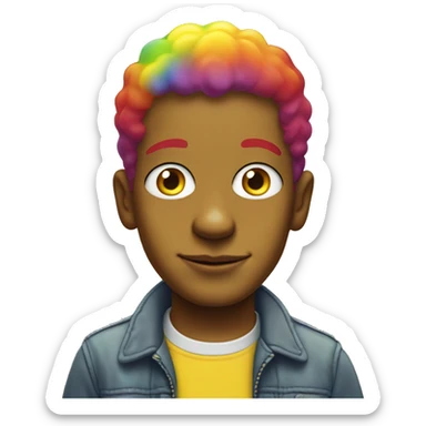Boy with rainbow eyes and rainbow hair in simpsons yellow color  sticker