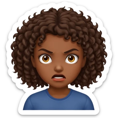 angry girl with dark skin and brown curly hair  sticker
