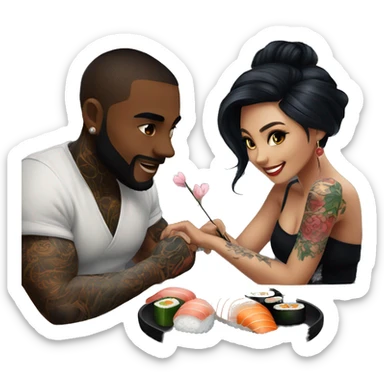 Romantic sushi dinner date for beautiful tattooed couple sticker