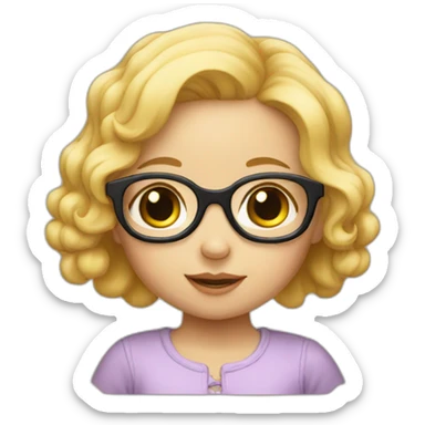 a baby in the arms of a girl with blond hair and glasses sticker