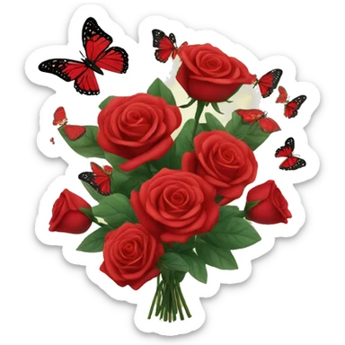 Red Roses bouquet with butterflies sticker
