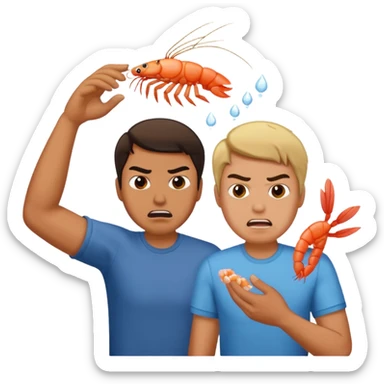 Make one of a man throwing shrimp at another guy angrily sticker