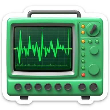 An oscilloscope device with a green waveform displayed on the screen sticker