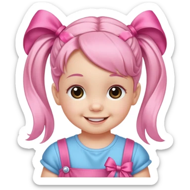 a baby girl with two ponytails and pink ribbons sticker