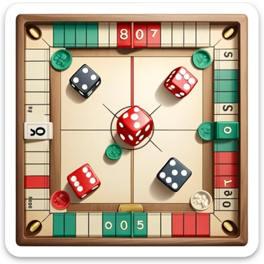 A photorealistic icon featuring a backgammon board with dice, a Monopoly board with money and property cards and a Game of Life spinner. The design captures the detailed textures of the boards, pieces, and accessories. Transparent background. sticker
