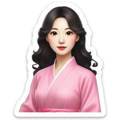 attractive go yoon jung with wavy black hair posing with pink ao dai half body sticker