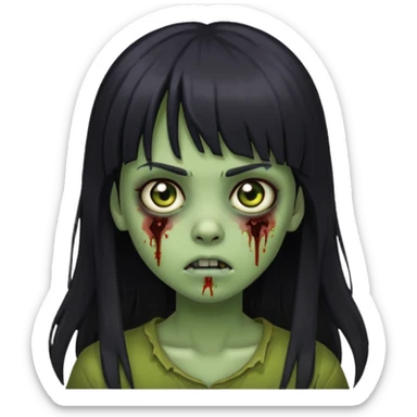 girl zombie with black long hair and bangs, greenish skin sticker