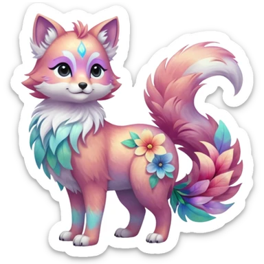 Multicolored sparkly pastel iridescent light pale cute adorable pretty cool elegant realistic floral exotic Falvie-Fionbri-fursona, full body sticker