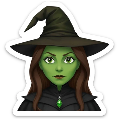 Wicked Witch of the West from The Wizard of Oz with green skin, long brown hair, black outfit sticker