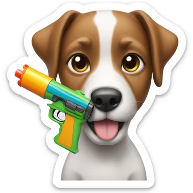 dog holding a watergun sticker