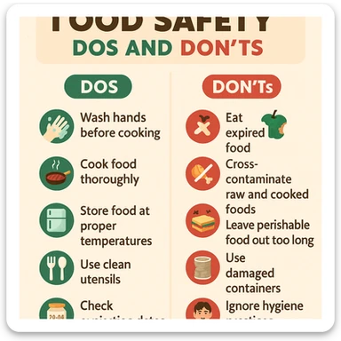 make a detail poster with title of "food safety dos and dont" sticker