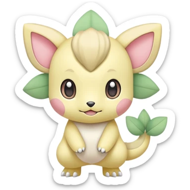 Pastel yellow beige and pastel greens and pinks rosy blushing cute kawaii Inteleon-Pokémon-Amaura-fusion (full body) sticker