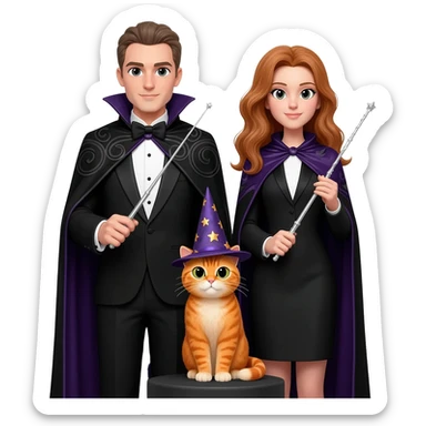 magician couple and their pet cat sticker