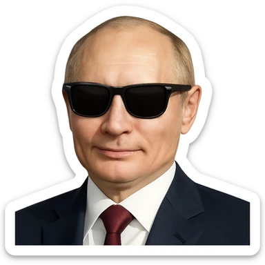 photorealistic portrait of Putin wearing cool sunglasses, emoji style, confident expression sticker