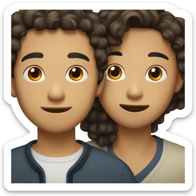 two men hugging one with brown curly hair , one with wavy asian black hair sticker